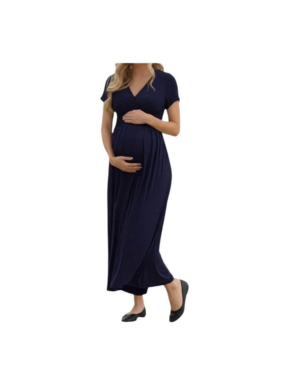 NEW XPENYO Navy Maternity Maxi Dress Stretch Crossover Bust Size Small